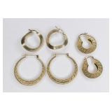 (3) Pairs Of Ladies 14K Yellow Gold Hoop Earrings