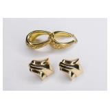 (2) Pairs Ladies 14K Yellow Gold Hollow Earrings