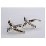 Ladies 14K Yellow Gold "X" Diamond Earrings