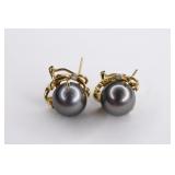 Ladies 18K Yellow Gold Tahitian Pearl Earrings