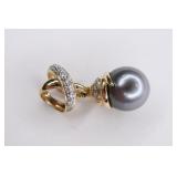 14K Yellow Gold Tahitian Pearl & Diamond Slide