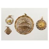 (4) 14K Yellow Gold Parthenon Charms