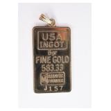 14K Yellow Gold Ingot Charm
