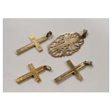 (4) 14K Yellow Gold Cross Pendants