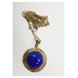 14K Yellow Gold Lapis Pendant & Chain