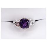 Ladies 14K Two-Tone Gold Amethyst & Diamond Ring