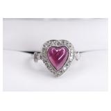Ladies 14K Gold Amethyst & Diamond Heart Ring