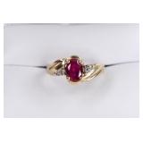 Ladies 10K Yellow Gold Ruby & Diamond Ring