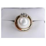 Ladies 14K Yellow Gold Diamond & Mabe Pearl Ring