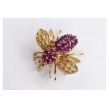 Ladies 14K Yellow Gold Ruby Bumble Bee Pin