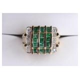 Ladies 14K Yellow Gold Diamond & Emerald Ring