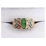 Ladies 14K White Gold Diamond & Emerald Ring