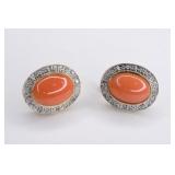 Ladies 14K Yellow Gold Diamond & Coral Earrings