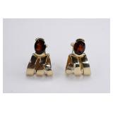 Ladies 14K Yellow Gold Diamond & Garnet Earrings