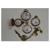 Five Vintage Pocket Watches For Parts Or Repair
