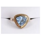 Ladies 10K Yellow Gold Blue Topaz Diamond Ring