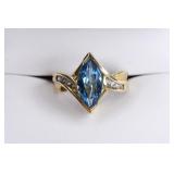 Ladies 10K Yellow Gold Blue Topaz Diamond Ring