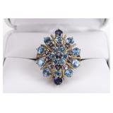 Ladies 10K Yellow Gold Blue Topaz & Tanzanite Ring