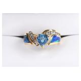 Ladies 14K Gold Aqua-Diamond-Fire Opal Ring