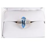 Ladies 14K Yellow Gold Blue Topaz & Diamond Ring