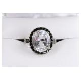 14K White Gold White Sapphire & Black Diamond Ring