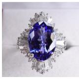 14kt 4.93ct Natural Oval Tanzanite & Diamond Ring