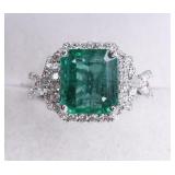Platinum 5.32ct Emerald & .75ctw Diamond Ring