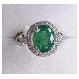 14k 2.53ct Emerald and .43ctw Diamond Ring