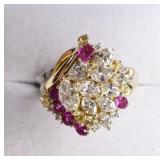 18k Sapphire, Ruby, and Diamond Ring