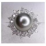 14k Tahitian Pearl and .97ctw Diamond Ring