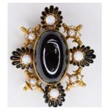 Victorian 18k Pin/Pendant Garnet, Opals & Enamel