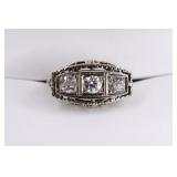 Antique 14k Filigree 3 Diamond 2 Tone Gold Ring