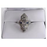 18k 3 Diamond w/ 2 Sapphire Bagget Filigree Ring