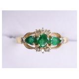 Genuine Emerald and Diamond Ring 14 Kt