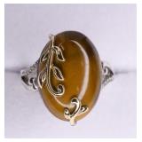 Genuine Tiger Eye Diamond Ring w/ 14kt & Sterling