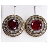 Round Cut Ruby Sterling Earrings