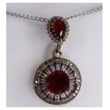 Round Cut Sterling Ruby Necklace