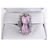 Large Pink & White Sapphire Sterling Ring