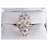 Large White Sapphire Flower Sterling Ring