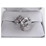 Large White Sapphire Ribbon Sterling Ring