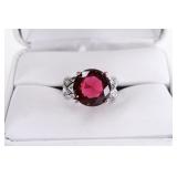 Sterling Silver Ruby & Diamond Ring