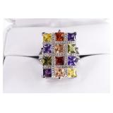 Sterling Silver Multi Stone Basket Weave Ring