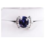 Sterling Silver Blue Sapphire Diamond Ring