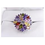Sterling Silver Multi Stone Cluster Ring