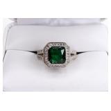 Sterling Silver Emerald & White Sapphire Ring