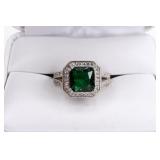 Sterling Silver Emerald & White Sapphire Ring