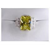 Sterling Silver Yellow Green Sapphire Ring