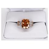 Sterling Silver Morganite & White Sapphire Ring