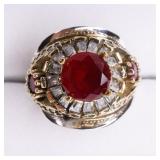 Round Cut Ruby Sterling DInner Ring