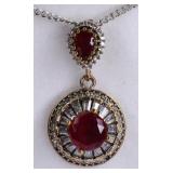 Round Cut Sterling Silver Ruby Necklace